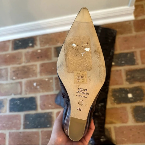 STUART WEITZMAN BURGUNDY LUCITE 100 WEDGE BOOT NWOT Size 7.5 - Picture 6 of 7